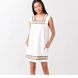 Faherty Cream Dress with Multicolor Stripes